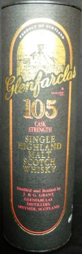 Glenfarclas
product of Scotland
established 1836
105
cask strength
single highland malt
scotch whisky
distilled and bottled by J. & G. Grant, Glenfarclas Distillery, Speyside, Scotland
60%
