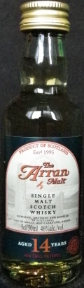 The Arran malt
Estd. 1995
single malt scotch whisky
distilled, matured and bottled in Scotland
Isle of Arran Distillers Ltd, Arran
aged 14 years
non chill filtered
46%