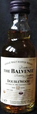 The Balvenie
Estd. 1892
single malt scotch whisky
Distilled at The Balvenie Distillery Banffshire
DoubleWood
matured in two distinct casks
aged 12 years
The Balvenie Distillery Company
Balvenie Malting, Dufftown
Banffshire, Scotland
43%