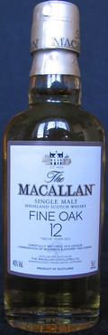The Macallan
single malt highland scotch whisky
fine oak
12 twelve years old
carefully matured in a unique
combination of bourbon & sherry oak cask
Te Macallan Distillers Ltd
Easter Elchies, Craigellachie
40%