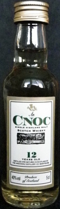 An Cnoc
Single Highland Malt Scotch Whisky
12 years old
Distilled and Matured in Scotland by
The Knockdhu Distillery Co, Banffshire
produce of Scotland
40%