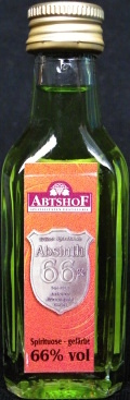 Absinth 66%
Abtshof spezialitäten-destillerie
spirituose - gefärbt
Abtshof Magdeburg GmbH, Magdeburg
66%