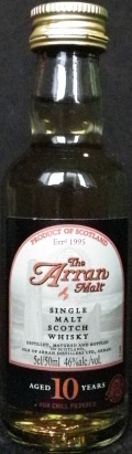The Arran malt
Estd. 1995
single malt scotch whisky
distilled, matured and bottled in Scotland
Isle of Arran Distillers Ltd, Arran
aged 10 years
non chill filtered
46%