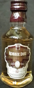Robbie Dhu
an independent family company
deluxe scotch whisky
1887
Balvenie, Glenfiddich and Girvan Distilleries
aged 12 years
distilled and blended by
William Grant & Sons Limited
The Glenfiddich Distillery
Banffshire, Scotland
40%
