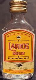 Larios
Dry gin
Distilled London dry gin
Established 1863
Distillé et mis en bouteille en Espagne
Distribué es France par Ricard S.A. Marselle
37,5%