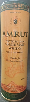 Amrut
product of India
Since 1948
Peated Indian
Single Malt
whisky
aged in oak barrels
Distillers for Over Three Generations
Distilled, matured and bottled by Amrut Distilleries Limited (N.R. Jagdale Group), Kambipura, Bangalore, India
46%