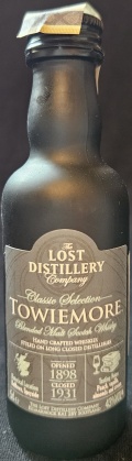 Towiemore
The Lost Distillery Company
Classic Selection
Blended Malt Scotch Whisky
Hand crafted whiskies styled on long closed distilleries
opened 1898
closed 1931
Historical Location
Dufftown, Speyside
43%