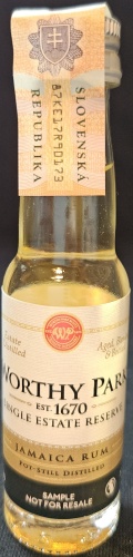 Worthy Park
Est. 1670
Single Estate Reserve
Worthy Park Estate
WP
Quality Distillers
Estate Distilled
Aged, Blended & Bottled
Jamaica rum
Pot-still Distilled
Sample not for resale
45%
