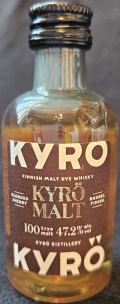 Kyrö whisky
Finnish rye malt whisky
Oloroso sherry
Barrel finish
100% rye malt
Kyrö Distillery
Finnish rye whisky aged in oloroso sherry, ex-bourbon & oak casks
47,2%