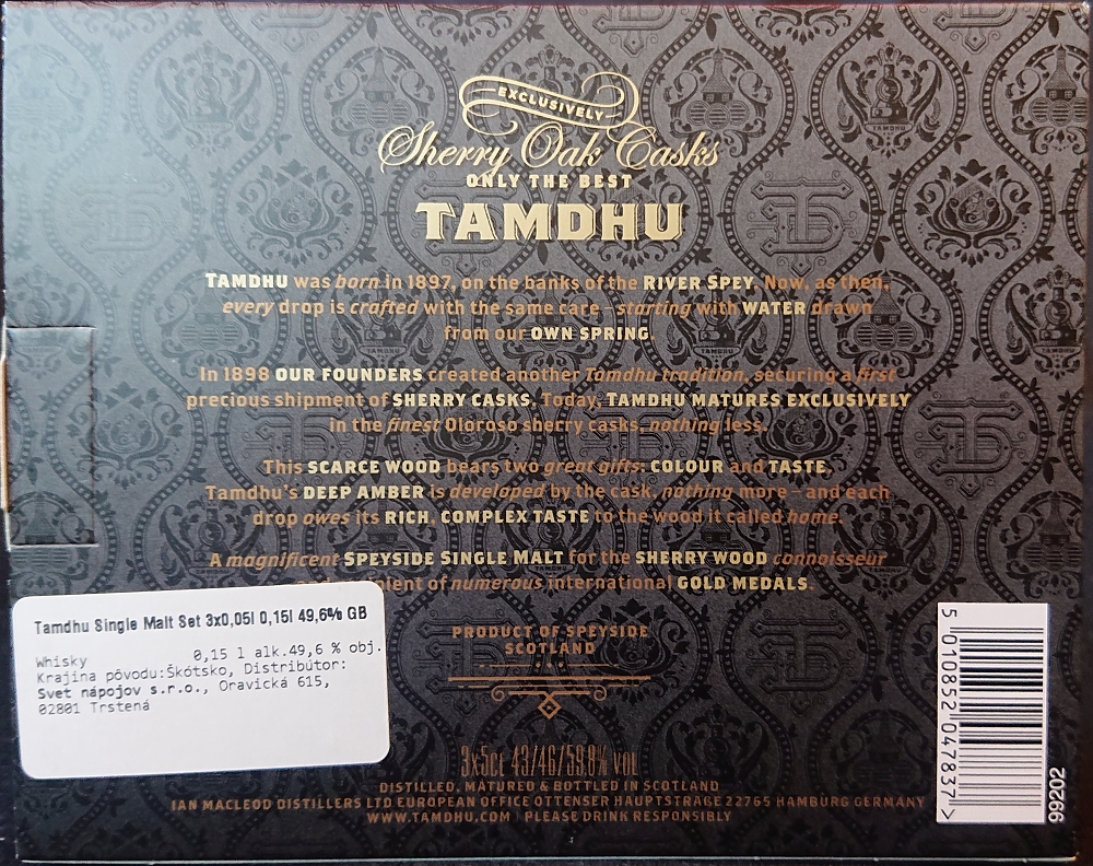 Tamdhu
Exclusively
Sherry Oak Casks
Only the best
Product of Speyside Scotland
Distilled, matured & bottled in Scotland
Ian Macleod Distillers Ltd