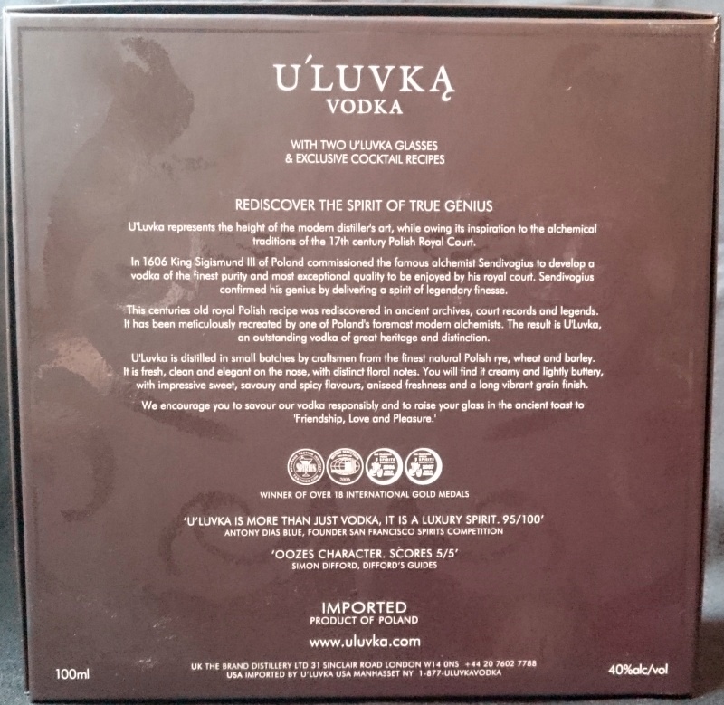 U´Luvka vodka
the spirit of pleasure
with two U´Luvka glasses & exclusive cocktail recipes
rediscover the spirit of true genius
imported product of Poland
UK The Brand Distillery Ltd, London
40%
100ml