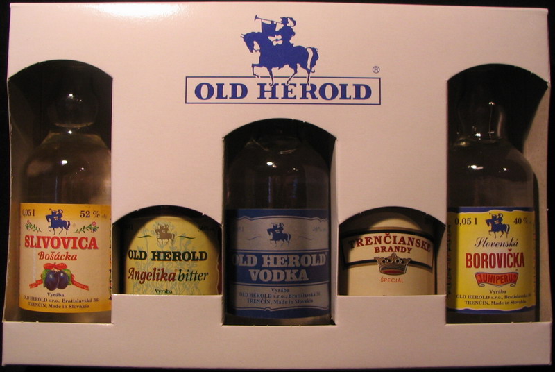 Old Herold
Slivovica Bošácka, Angelika bitter, Old Herold vodka, Trenčianske brandy špeciál, Slovenská borovička juniperus